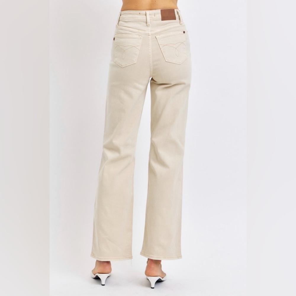 Judy Blue Cream High Waist Distressed Wide Leg Jeans Plus Size - Picture 2 of 5